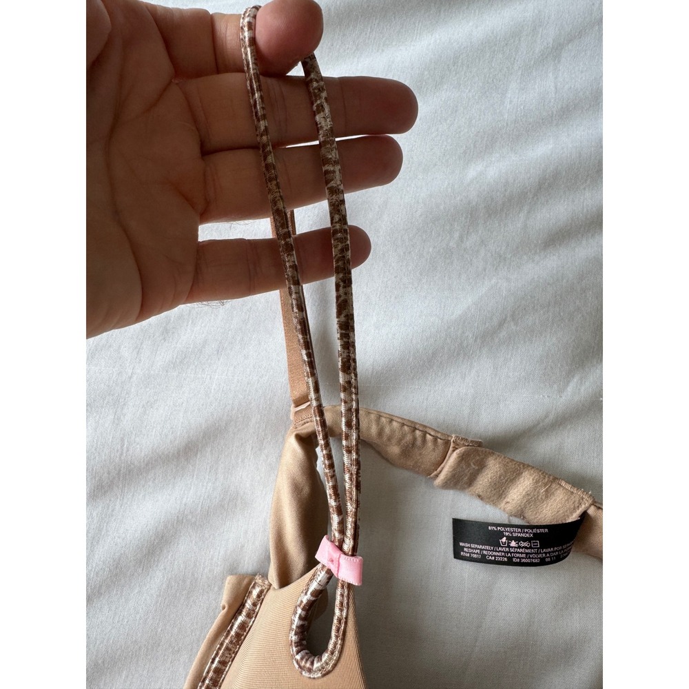 Victoria's Secret Sexy Little Things Push Up Bra 36B Beige Animal Trim Y2K Glam - Picture 3 of 7